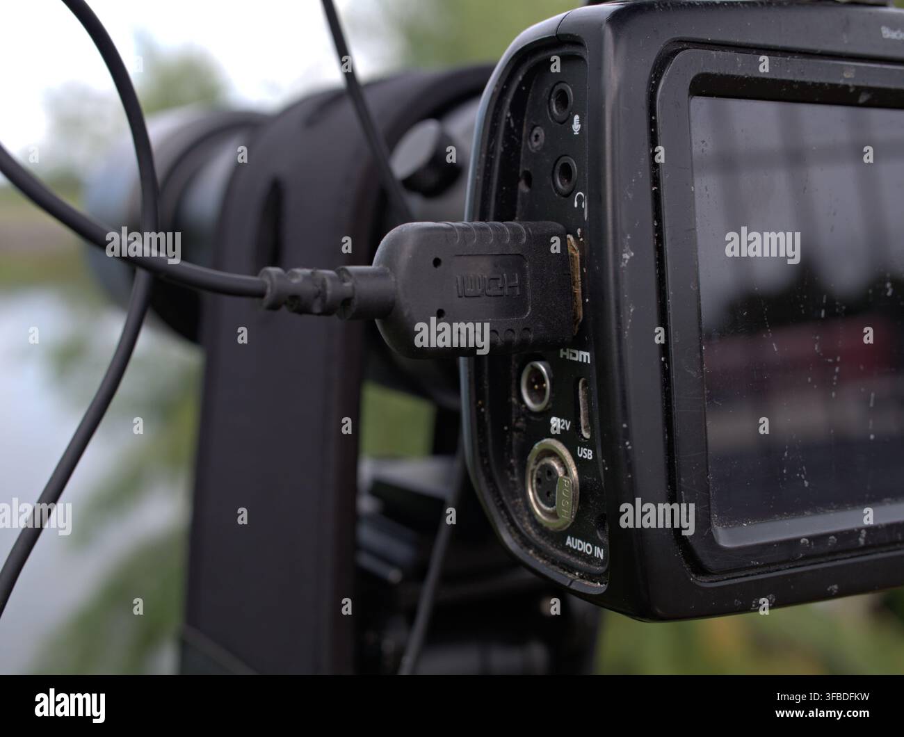 Kameraverbindungen mit HDMI-, Audio- und USB-Anschlüssen. Stockfoto