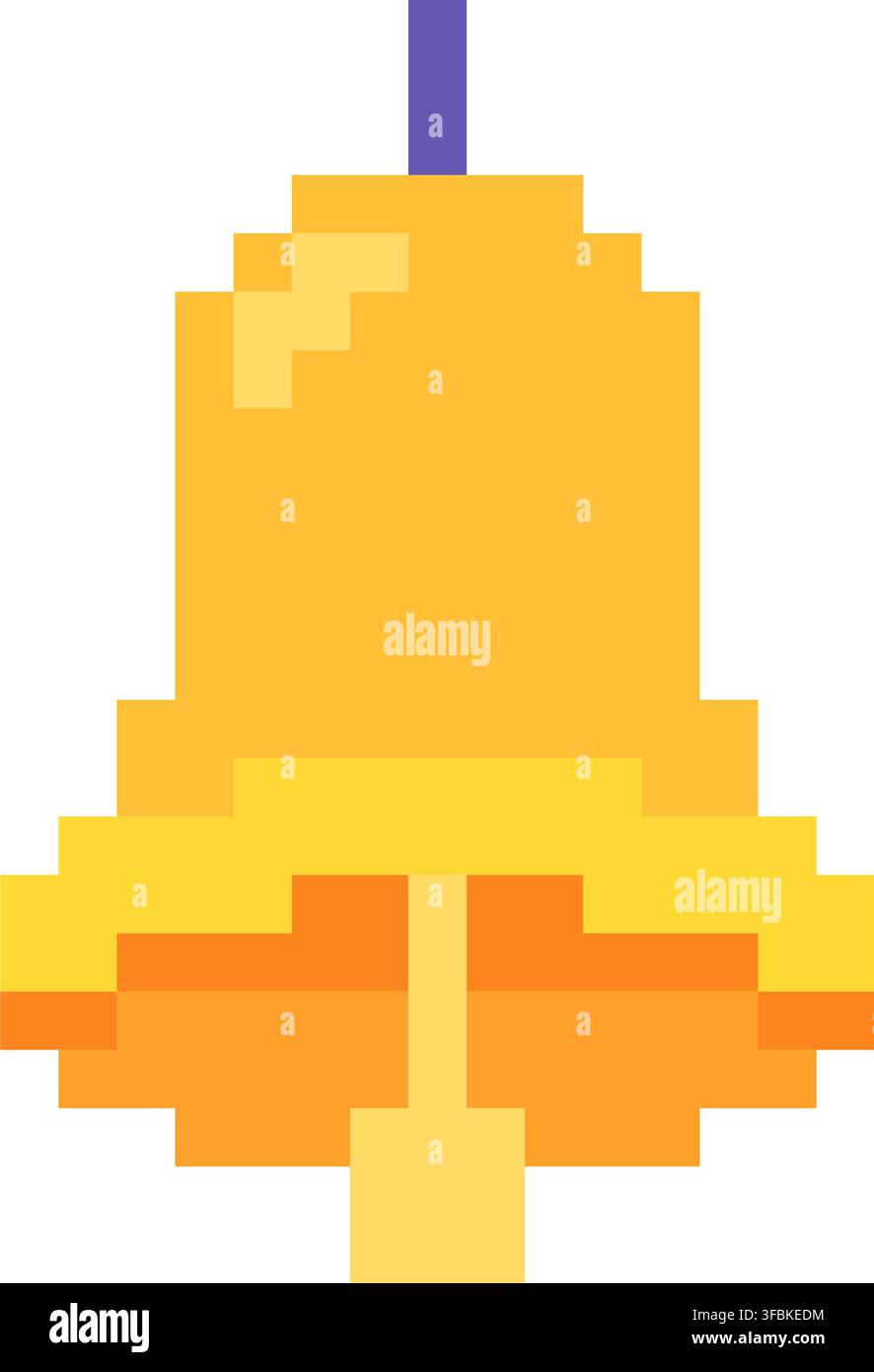 Schulglockenalarm-Benachrichtigungshinweis Pixel-Art-Stil Ikone gelbe goldene Farbe. Goldene klingende Handglocke Unterrichtsbeginn Pause Benachrichtigung pixelierte Video Stock Vektor
