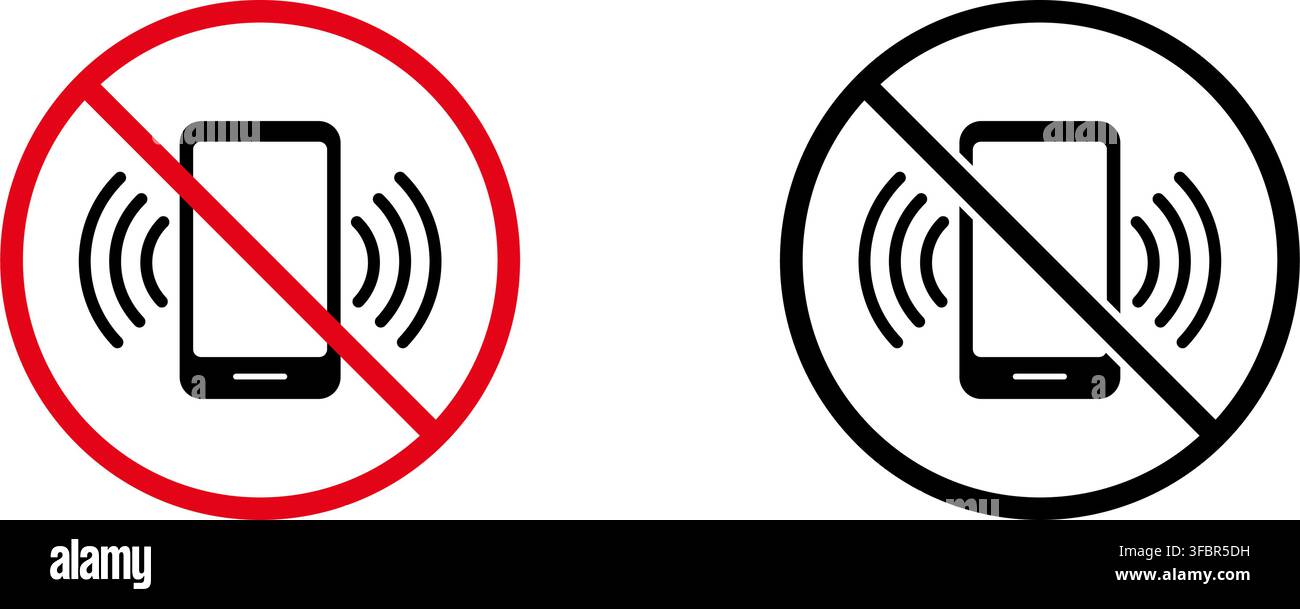 Kein Mobiltelefon-Gebrauch-Verbotsschild-Symbol-Set. Verbotenes Mobilgerät-Warn- und Beschränkungssymbol-Sammlung. Stopp- und Verbotsankündigung. Isoliert Stock Vektor