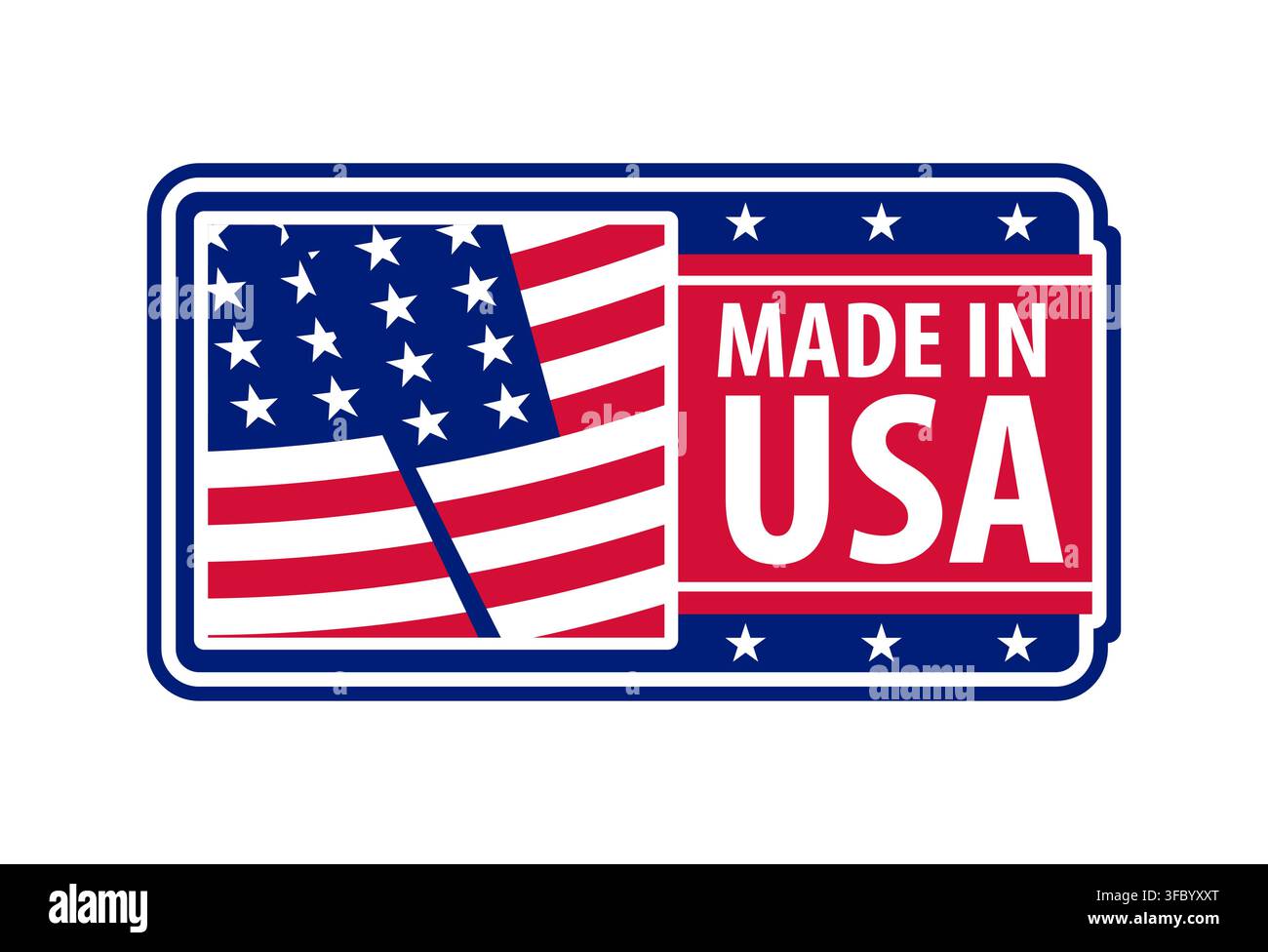 In den USA gefertigtes rechteckiges Abzeichen mit amerikanischer Flagge Stock Vektor