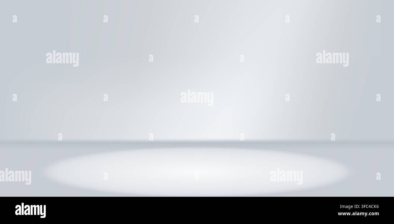 Heller weißer Hintergrund, leeres Studio auf graugrauem Podest. Graue Wandkulisse und Scheinwerferboden, abstrakte minimalistische Produktpräsentation. Präsentation Stock Vektor