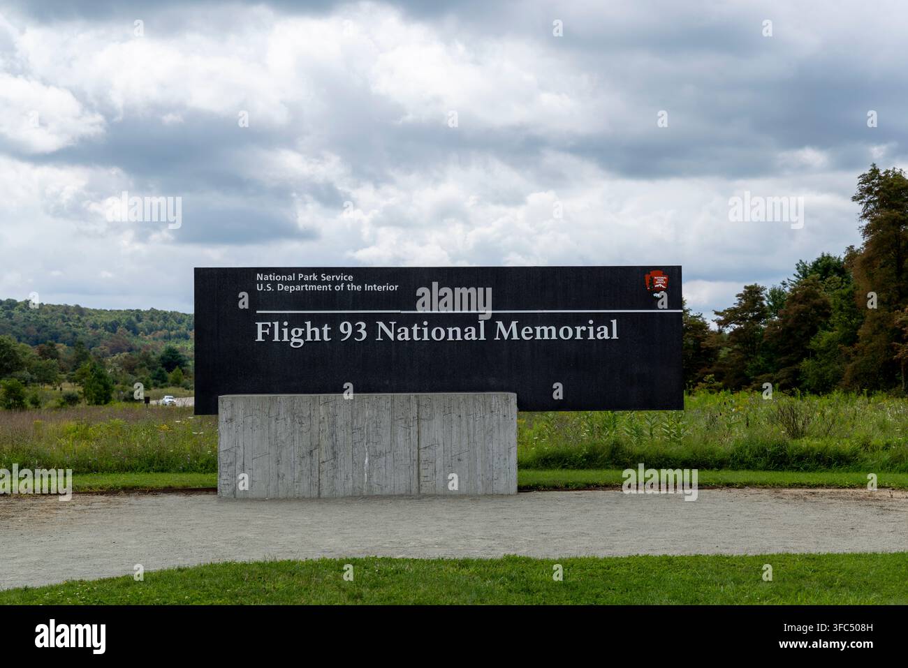 Stoystown, Pennsylvania, USA - 25. August 2026: Eingangsschild am Flight-93-Nationaldenkmal für die Opfer des 11. September. Stockfoto