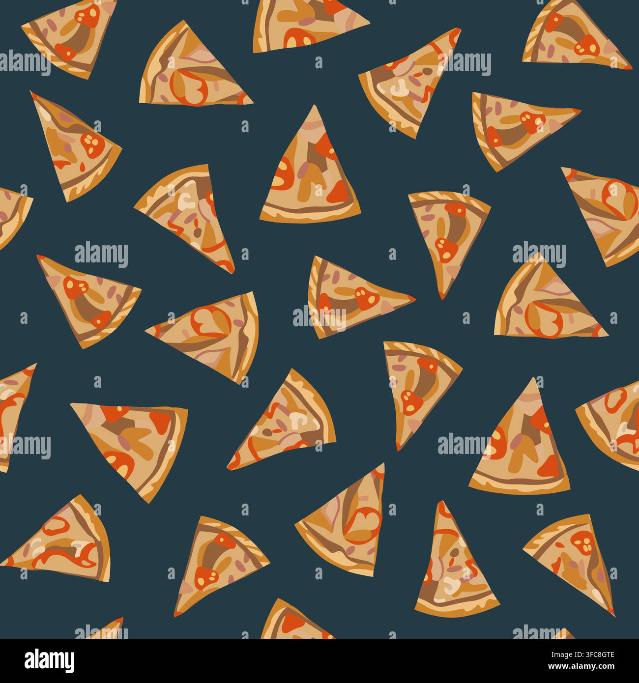 Vektorisolierte Illustration eines Musters mit Pizzaschnitten. Stock Vektor