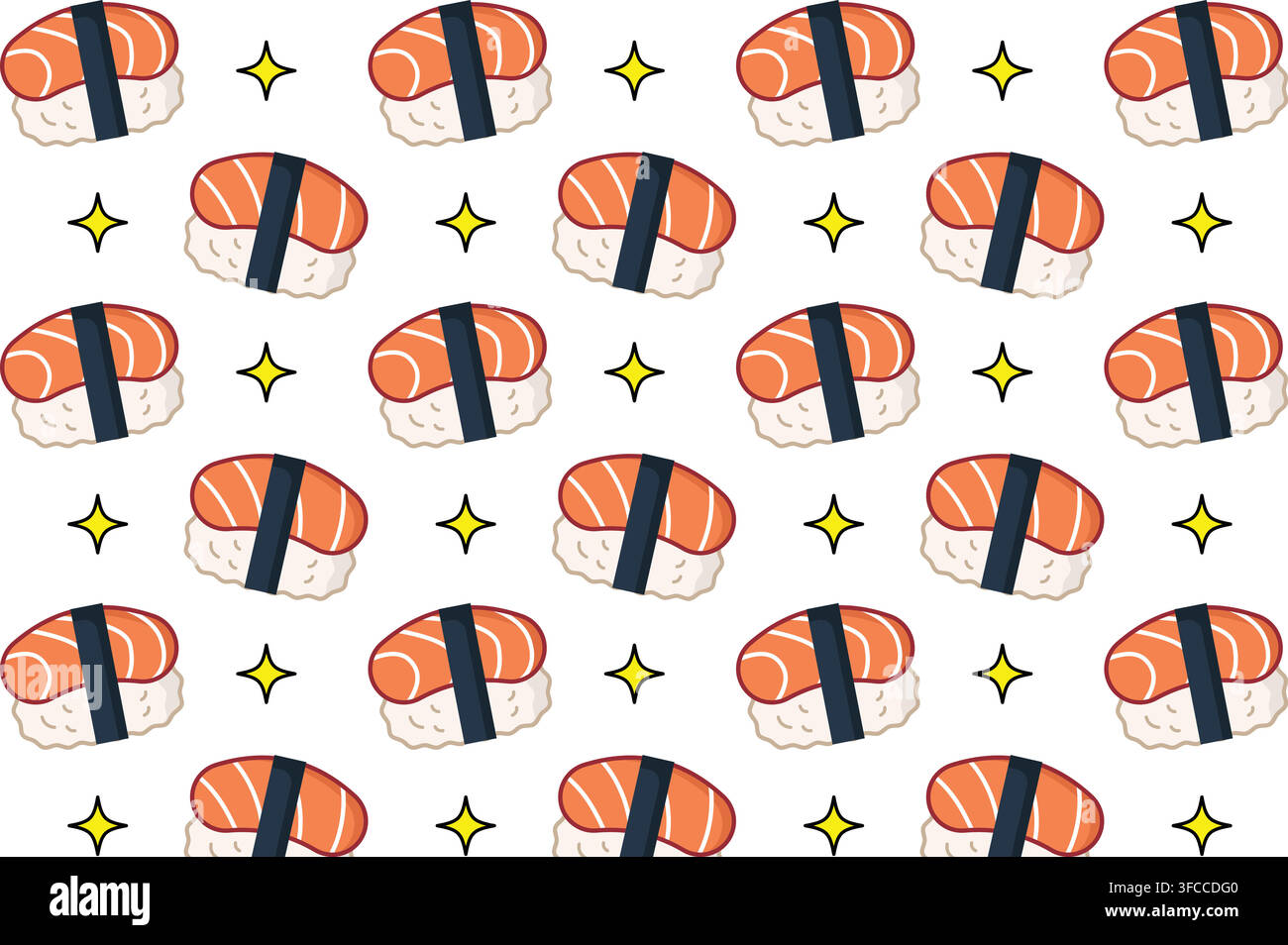 Farbenfrohes nahtloses Sushi-Muster mit verschiedenen japanischen Rolls, perfekt für Restaurant-Branding, Speisekarten, Verpackungen, Stoffe, Tapeten und Briefpapier Stock Vektor