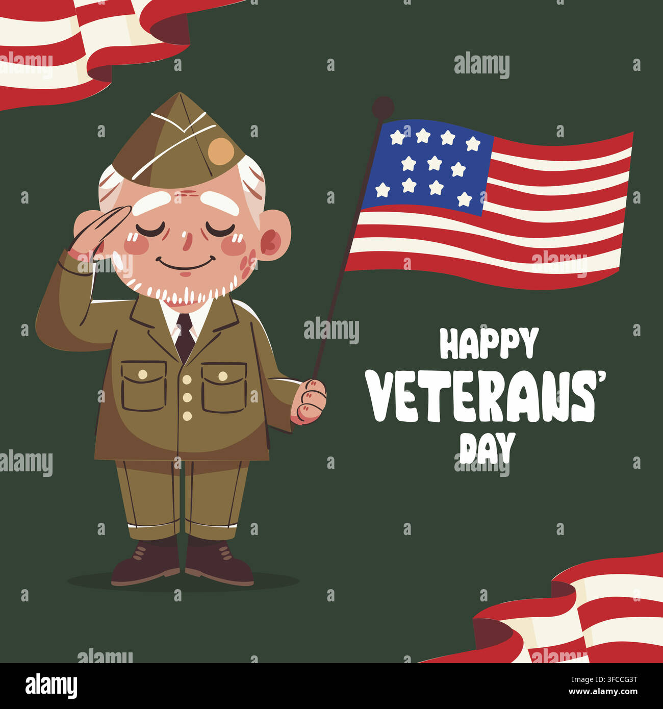 Froher Veterans Day Salutierender Soldat Vektorillustration Stock Vektor