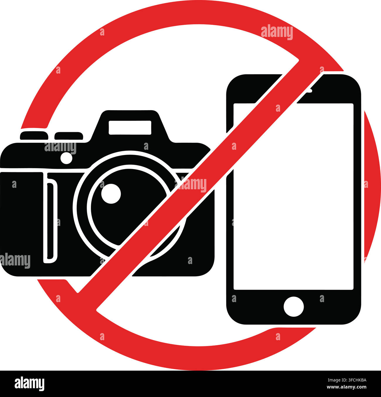 Kein Foto- und kein Mobiltelefon-Schild mit Kamera- und Smartphone-Symbolen für gesperrte Bereiche oder Veranstaltungen. Stock Vektor