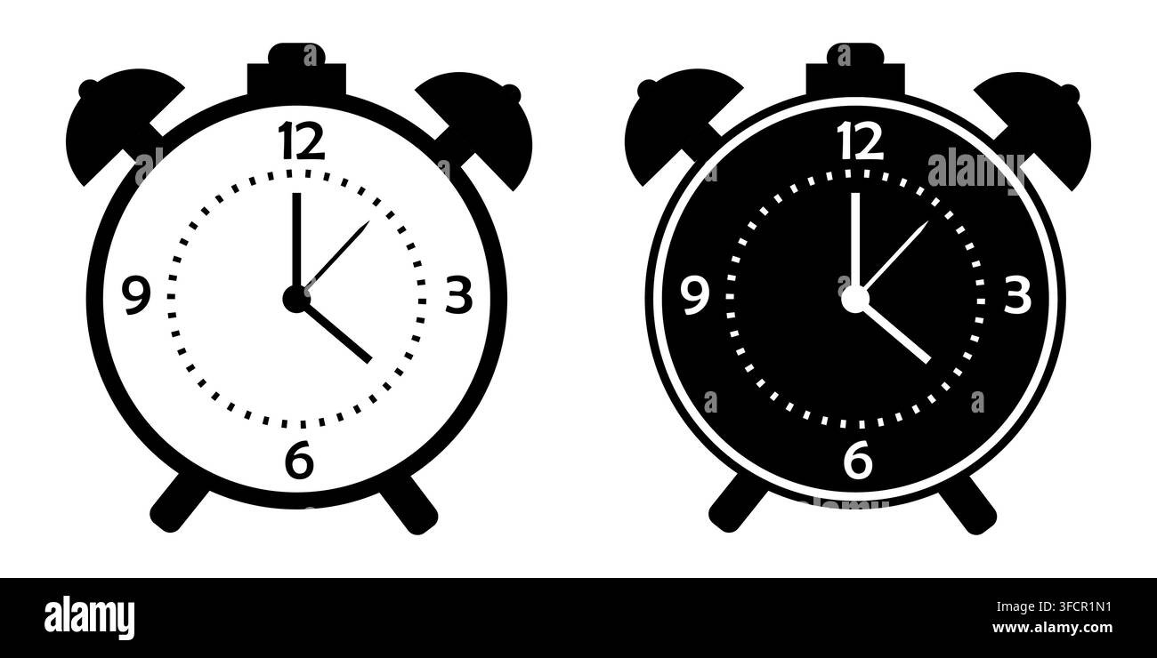 Schwarz-Weiß-Timer-Wecker-App-UI-Vektorsymbol Stock Vektor