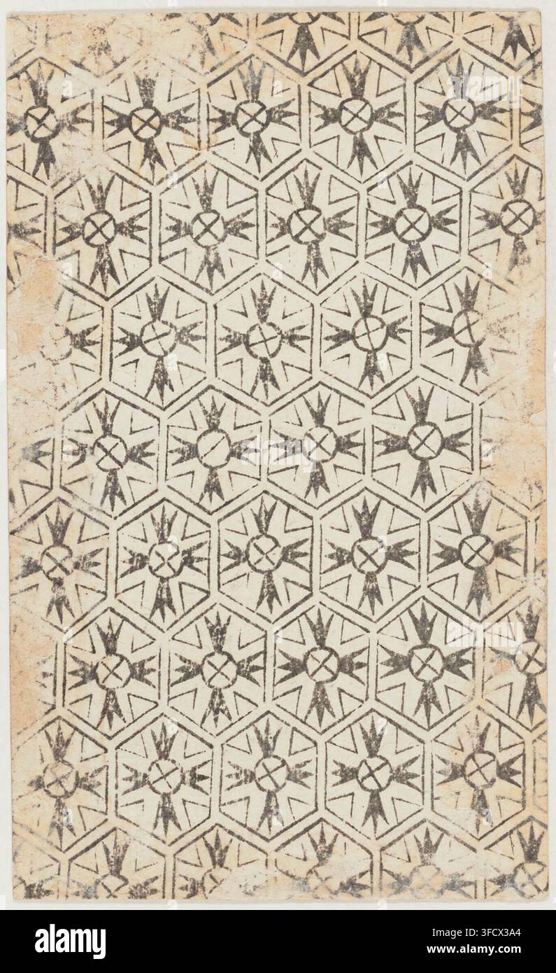 Ein Stich von 1659 mit einem geometrischen Muster aus verbundenen Sternformen aus dem „Tarot Noblet“-Set, einer Sammlung italienischer Tarokkarten. Stockfoto