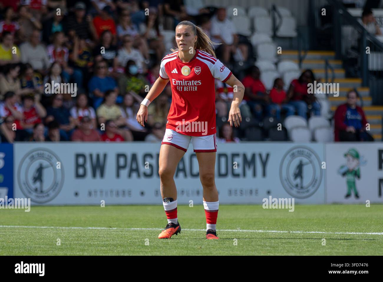 Borehamwood, UK, 23. Aug. 2026. Selina Cerci von Arsenal Women während des Vorsaison-Freundschaftsspiels zwischen Arsenal und Paris FC. Stockfoto