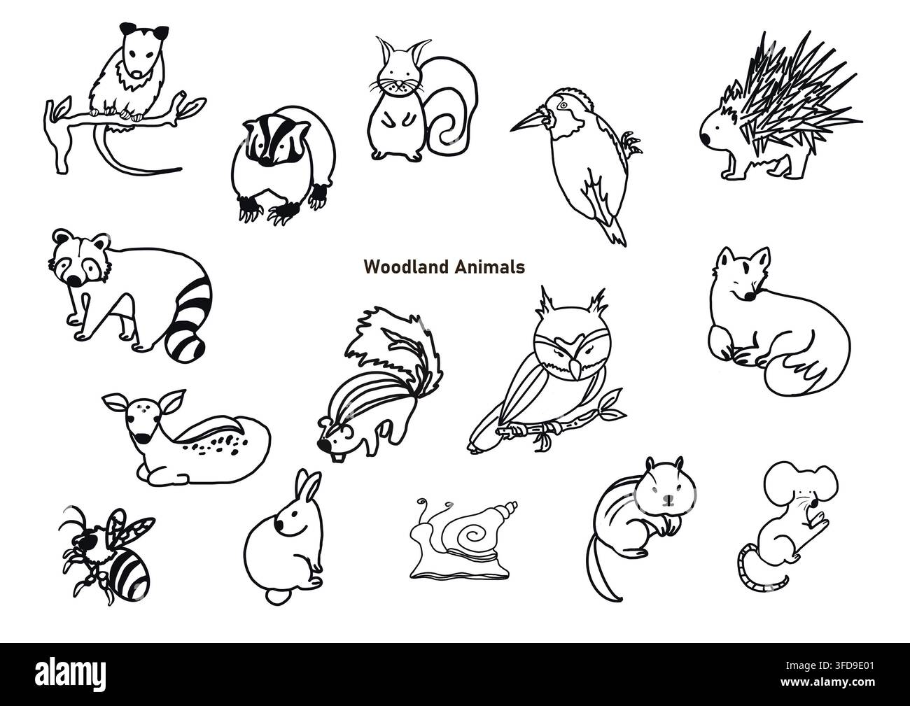 Linienkunst-Ikone für Waldland- und Waldtiere Stockfoto