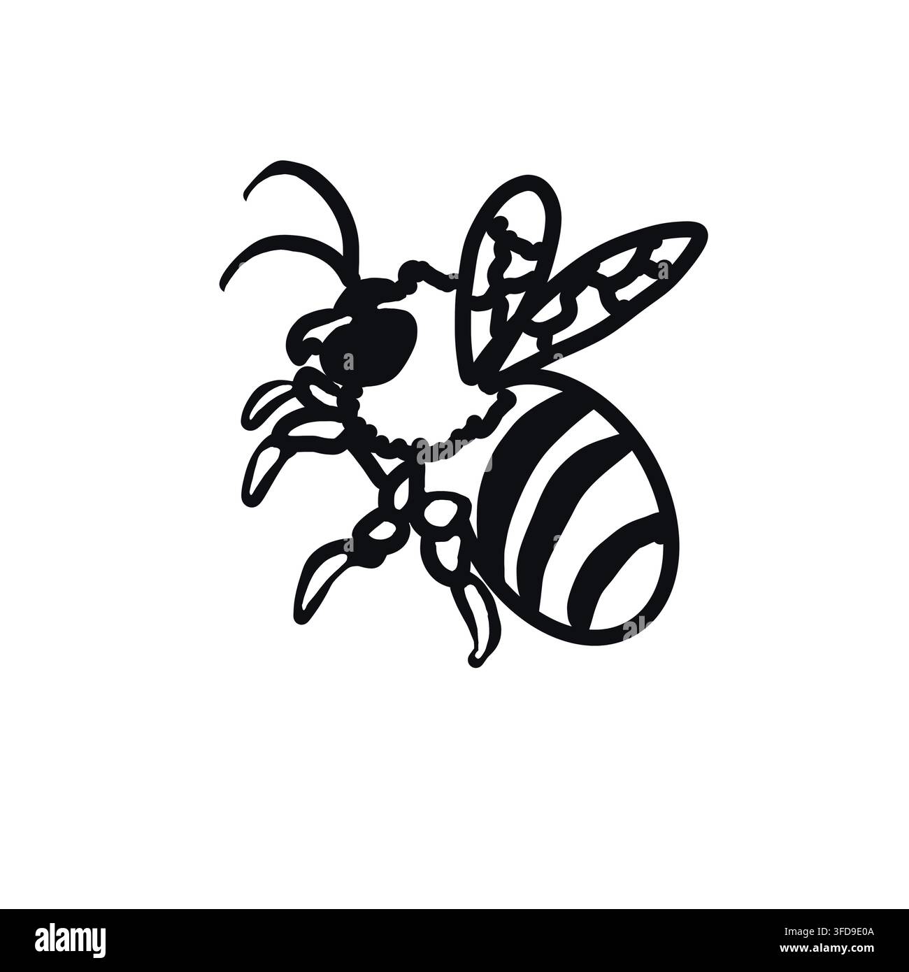 Wald-Bienen-Linien-Kunst-Illustration – Waldtier-Farbdesign Stockfoto