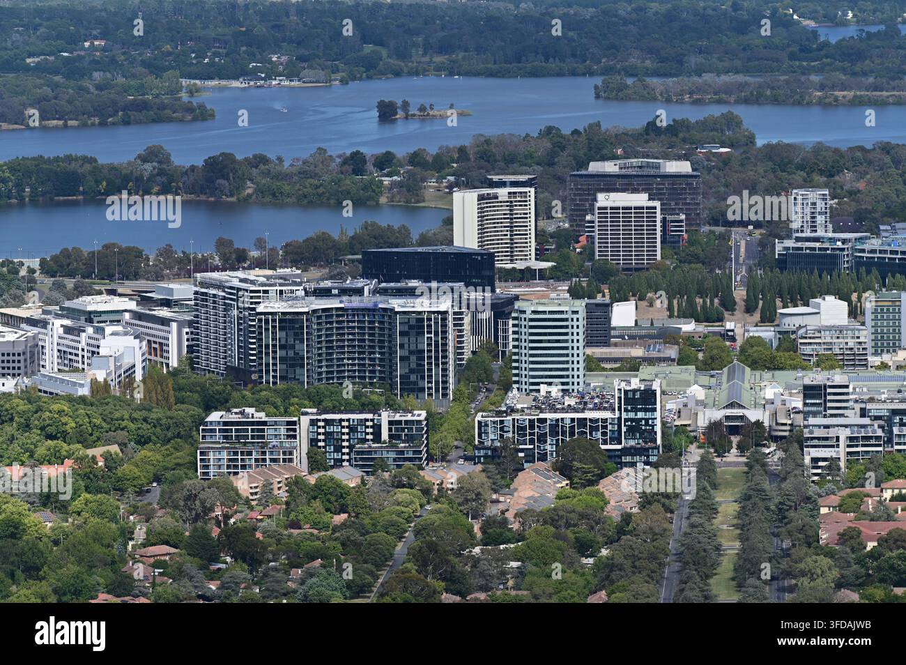Luftbild der Landschaft von Canberra CBD (Central Business District) Australian Capital Territory Stockfoto