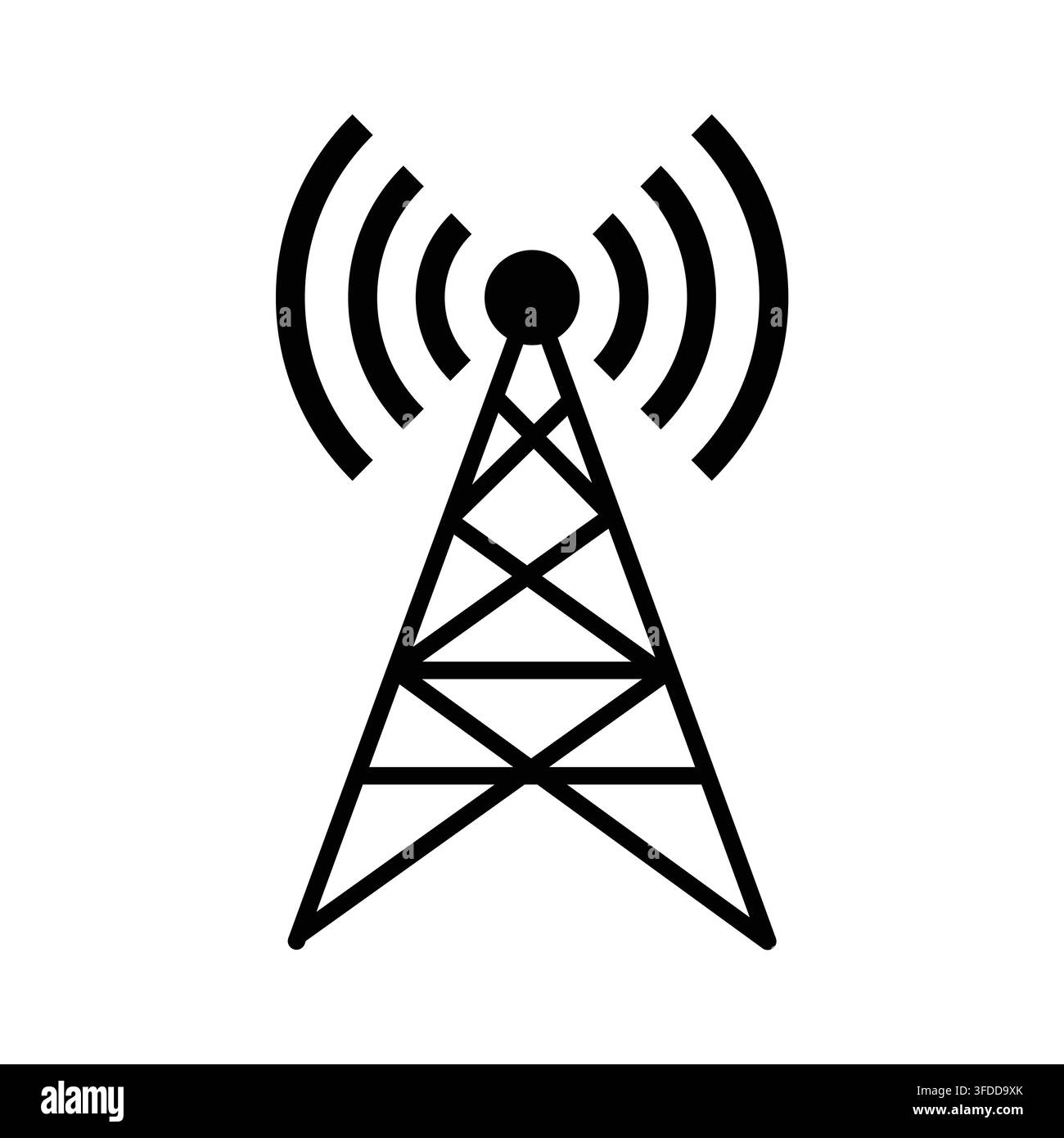 Minimalistische drahtlose Antennen-Signal-Turm-Ikone, die Telekommunikation, Mobilfunknetz, Rundfunksendung, Wi-Fi-Konnektivität und Datentransfer darstellt Stock Vektor