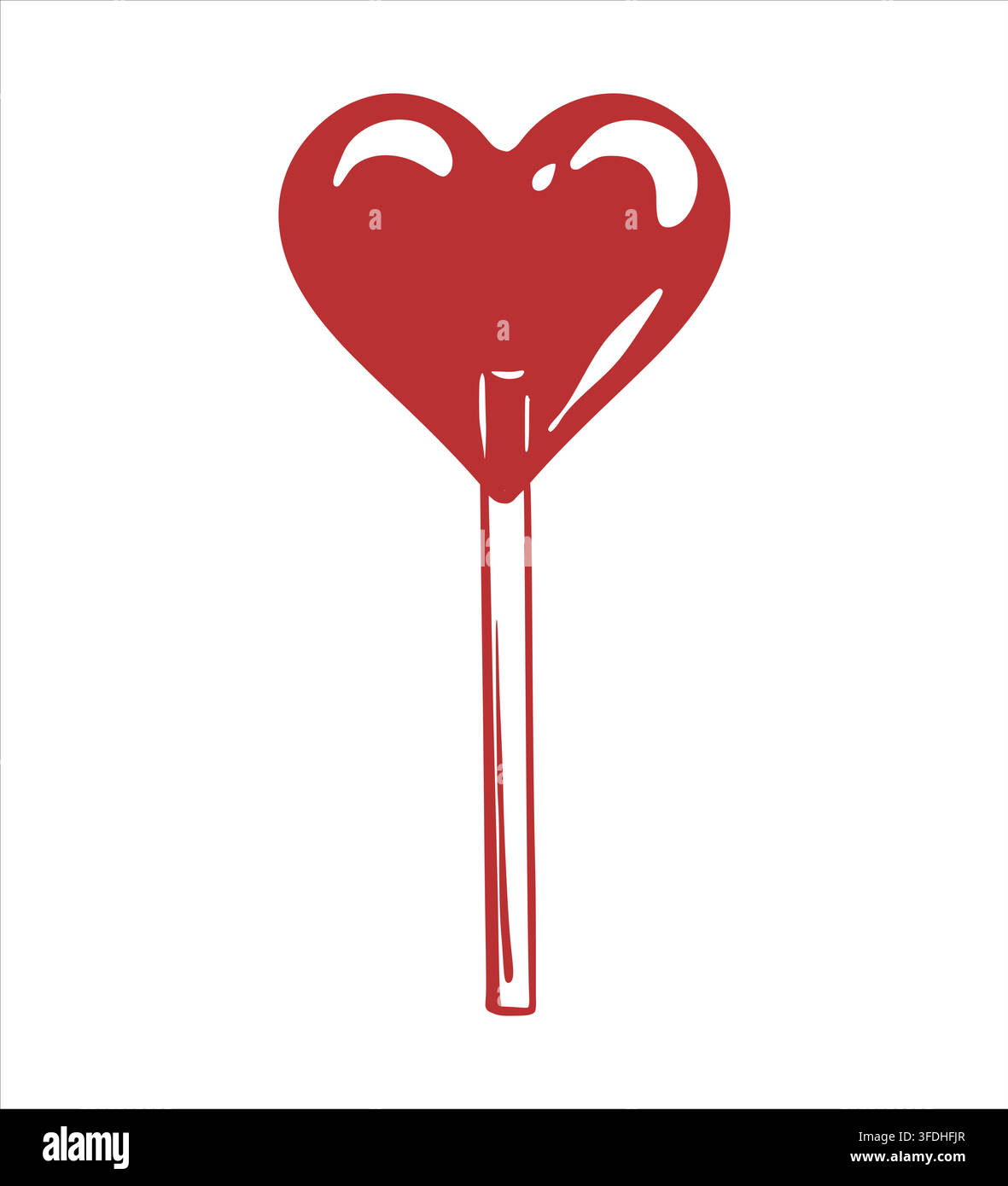 Minimalistische Vektorillustration zeigt einen herzförmigen Lolli. Ein perfektes Geschenk für den Valentinstag, romantische Werbekampagnen oder liebesthemen Designs. Einfache und saubere Clip-Art. Ein Kokett-Stil. Stock Vektor