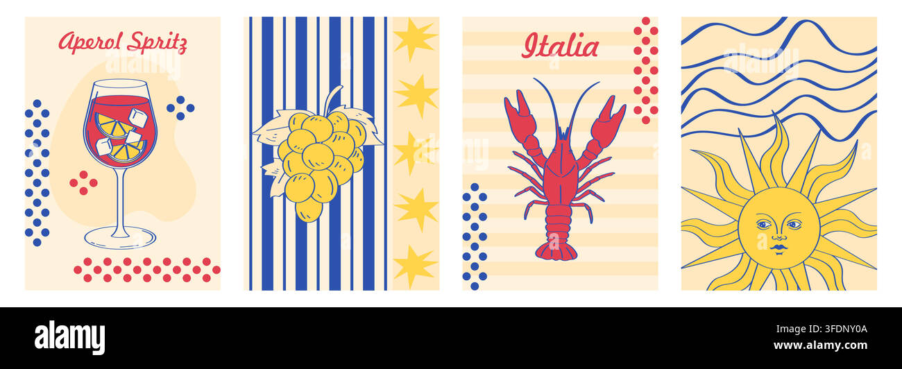 Italienische Sommer-Vintage-Postersammlung Stock Vektor
