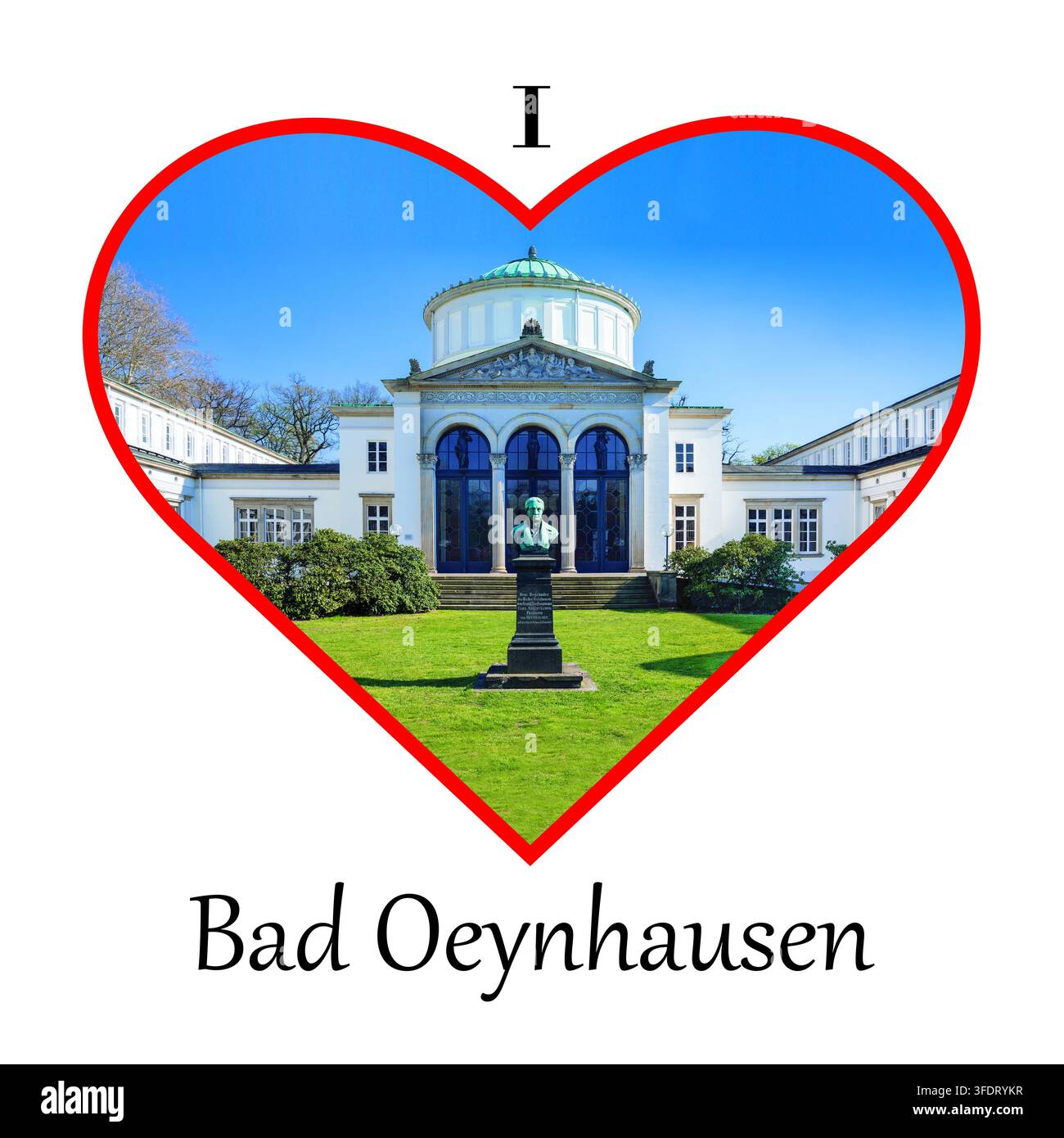 Ein herzförmiges Bild von Bad Oeynhausen. Blick vom Kurhaus 1 im Kurpark von Bad Oeynhausen. Weserberge, Ostwestfalen, Nordrhein-Westfalen Stockfoto