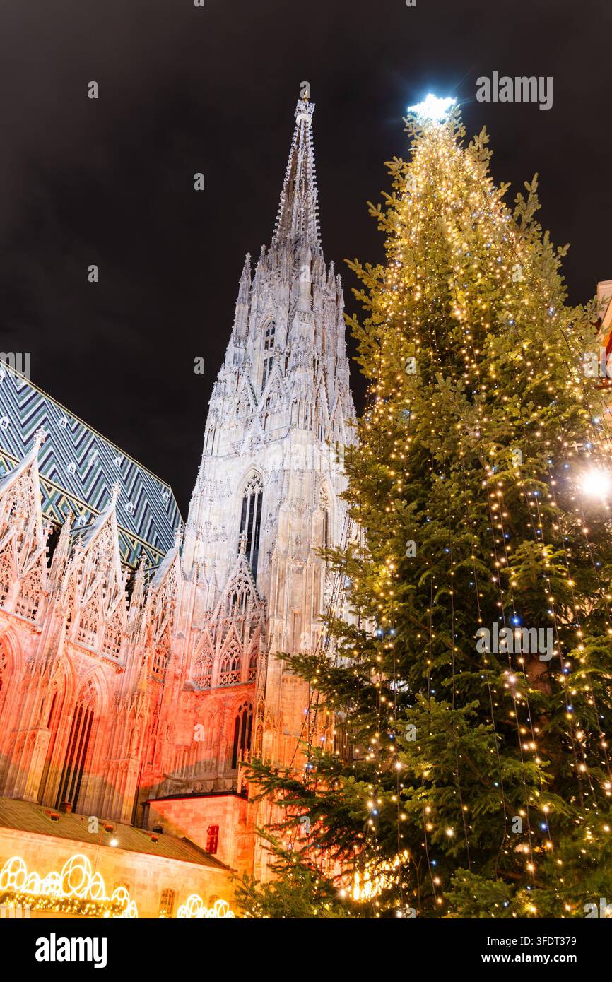 Weihnachtsmarkt am Stephansplatz vor der St. Stephans-Kathedrale in Wien, Österreich, während der Weihnachtszeit Stockfoto