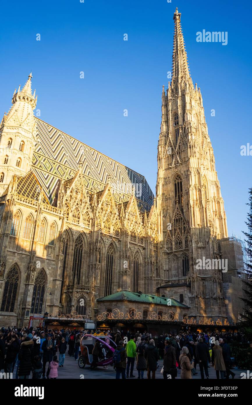 Weihnachtsmarkt am Stephansplatz vor der St. Stephans-Kathedrale in Wien, Österreich, während der Weihnachtszeit Stockfoto