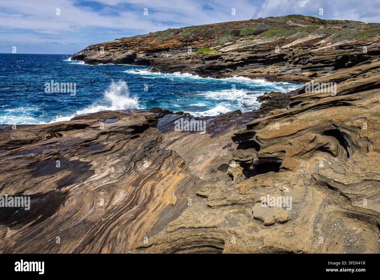 Pittoresker Küstenblick des Lanai Lookout an der südöstlichen Küste von Oahu, Hawaii. Stockfoto