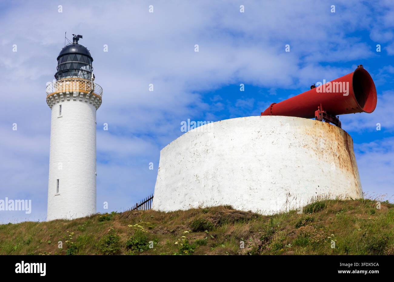 Nebelsignal am Girdle Ness Leuchtturm, Aberdeen, Schottland, Vereinigtes Königreich Stockfoto