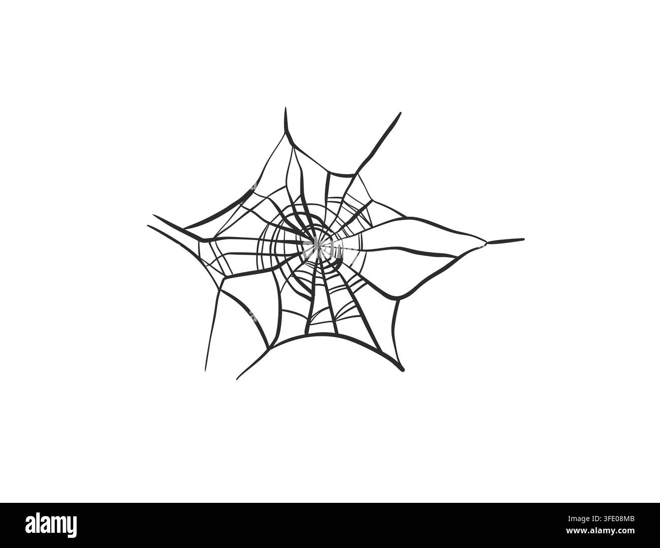Spinnennetz Handgezeichnete Linienkunst Vektorillustration, Runde Halloween-Kobweb, Gruseliges Gothic-Horror-Dekoratives Designelement isoliert auf Weiß Stock Vektor