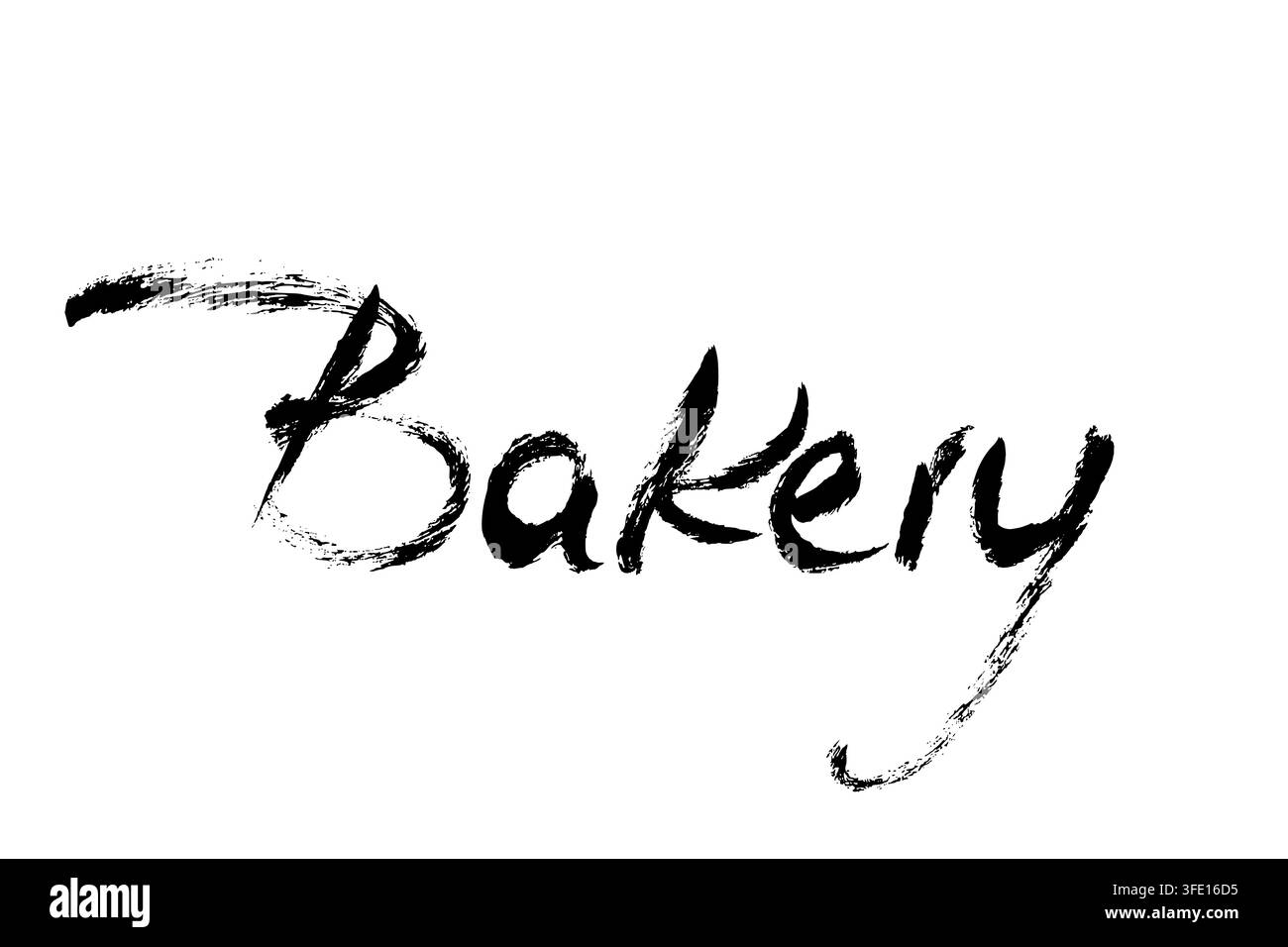 Bäckerei Text Pinselstrich Kalligrafie. Grunge handgeschriebene Schrift für Bäckereischilder, Menüs, Verpackungen, Etiketten, Cafés und Lebensmittelbranding. Stock Vektor