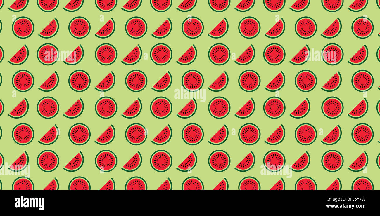 Nahtloses Sommer-Wassermelonen-Scheiben- und Querschnitts-Vektormuster-Design Nahtloses Sommer-Wassermelonen-Scheiben- und Querschnitts-Vektormuster-Design Stock Vektor