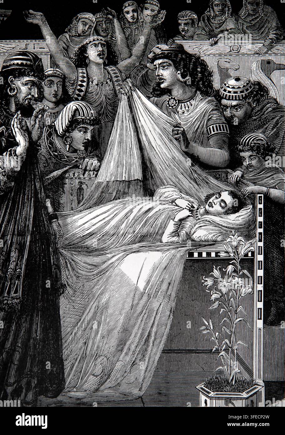Radierung von Der Tod der Erstgeborenen des Pharaos (Zehntes Gebot) aus dem antiken Alten Testament Bildbuch der Gesellschaft zur Förderung des Christentums Stockfoto