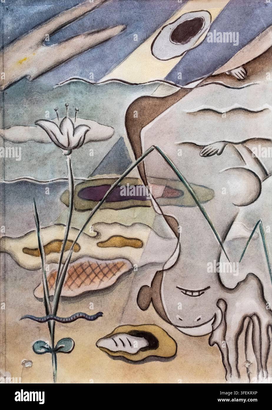 IVAN KLIUN, geb. 1872 - gest. 1943. Ohne Titel, 1930er Jahre. Bleistiftwasserfarbe und Gouache auf Papier. Museum of Modern Art, Costakis-Sammlung. Griechenland. Stockfoto