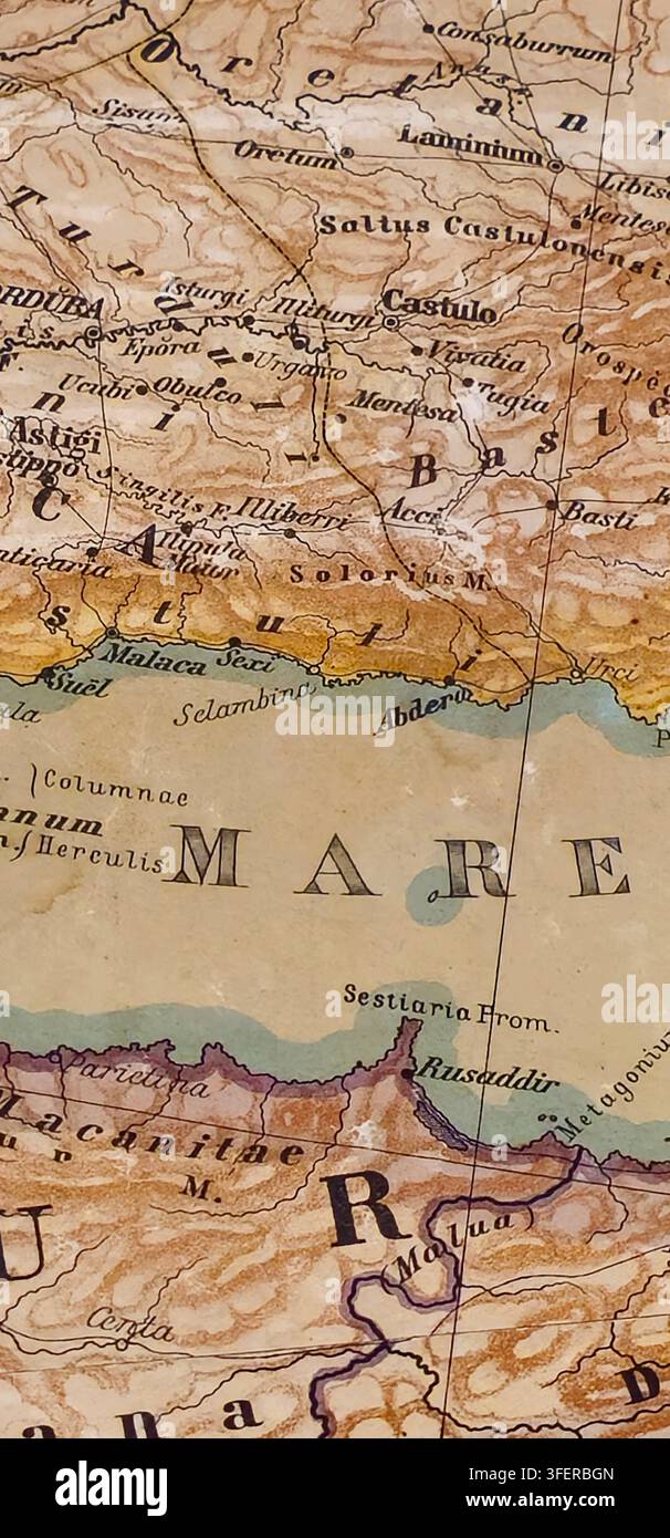 Afrikanische Geografie, Andalusien, Baeza, Castulo, Europa und Afrika, Iberische Halbinsel, Jaén, Lateinische Ortsnamen, Mittelmeer, Mittelmeerküste, M Stockfoto