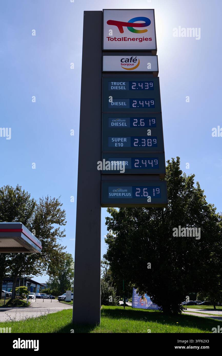 Altenburg, Deutschland – 06.09.2026: Hohe Benzin- und Dieselpreise an einer TotalEnergies-Tankstelle am Sonntagnachmittag Stockfoto