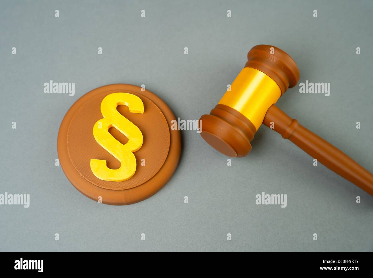 Richterhammer und Paragraphensymbol, neues Rechtskonzept, legislative Autoritäten. Rechtsreform, Gesetzgebung und Regierungspolitik formen regulatorisches Komitee Stockfoto