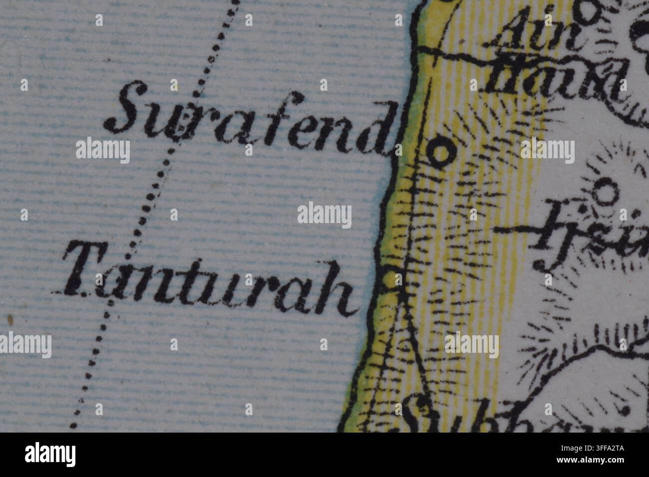 Surafend;tanturah;ain haud;Palästina;Zionistische Entität;Israel;Heiliges Land;Karte; Stockfoto