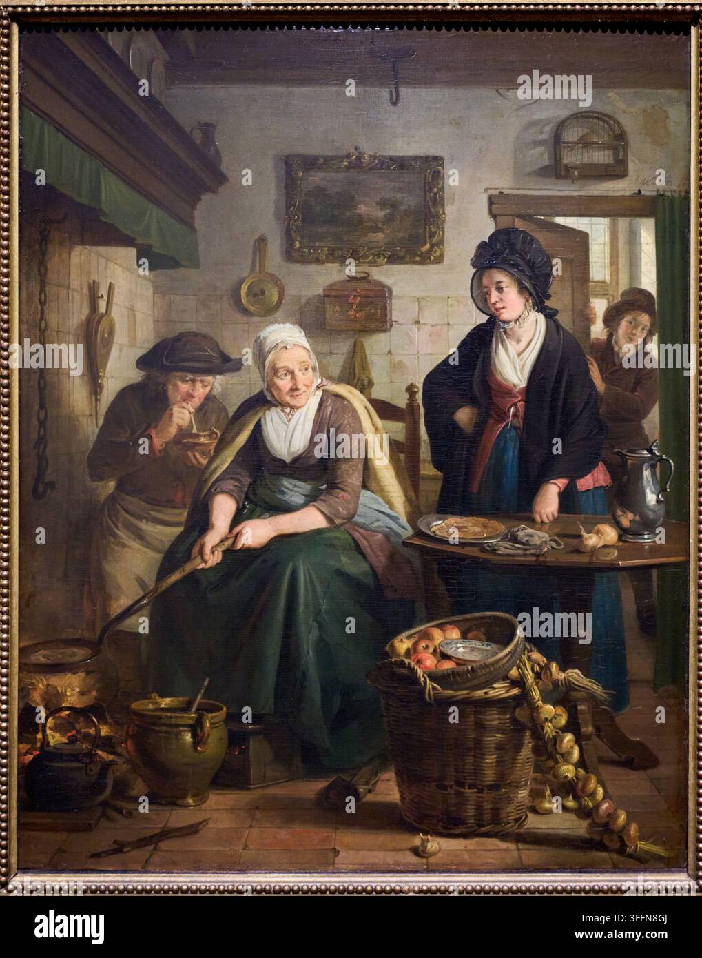 Frau backt Pfannkuchen, 1790-1810, Adriaan de Lelie (1755-1820), Rijksmuseum, Amsterdam, Niederlande Stockfoto