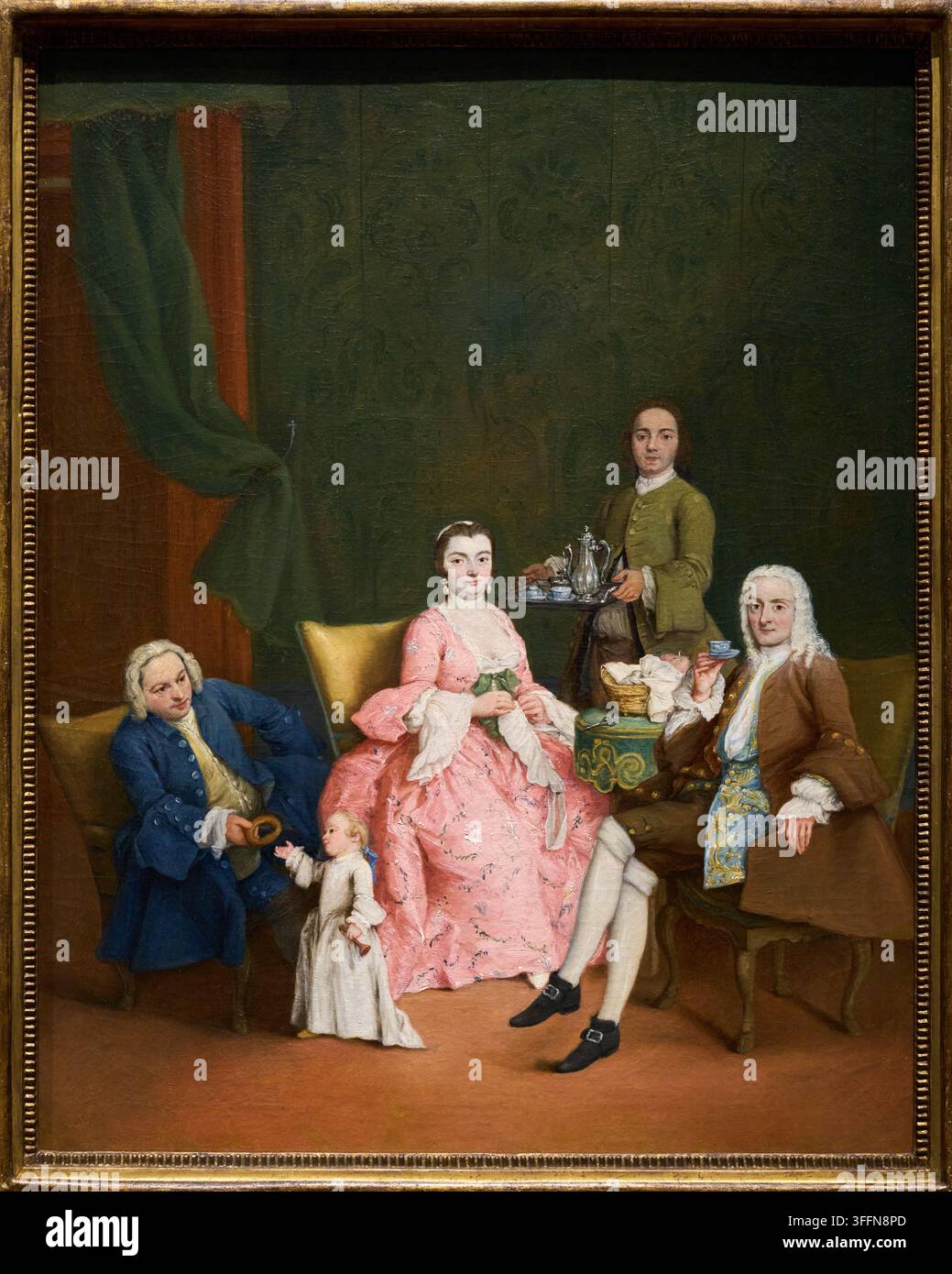 Porträt einer venezianischen Familie mit einem Diener, der Kaffee serviert, 1752, Pietro Longhi (1702-1785), Rijksmuseum, Amsterdam, Niederlande Stockfoto