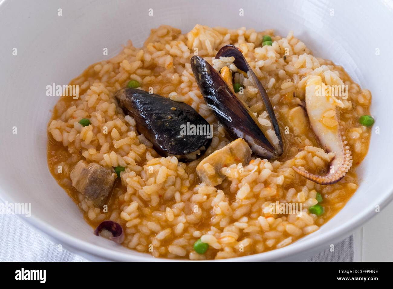 Suppiger Reis mit Meeresfrüchten Stockfoto