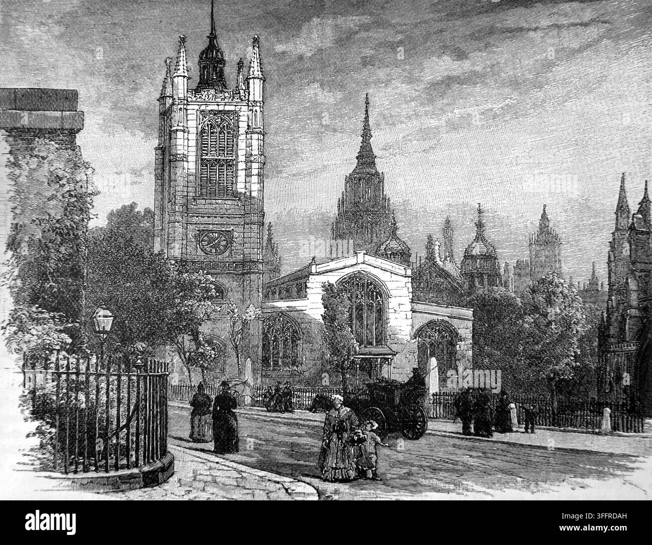 Radierung der Kirche St. Margarets Westminster aus dem Jahr 1888 von Julley Love während des Englischen Bürgerkriegs wurde sie zum offiziellen Gebetsort für die Pu Stockfoto