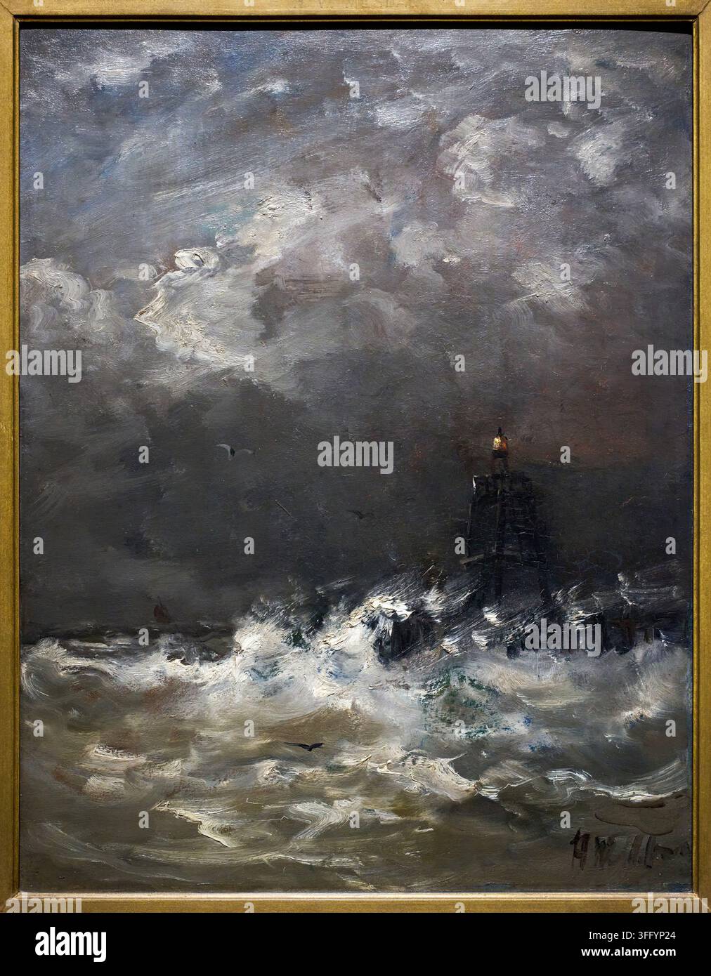 Leuchtturm in brechenden Wellen, 1900-1907, Hendrik Willem Mesdag (1831-1915), Rijksmuseum, Amsterdam, Niederlande Stockfoto