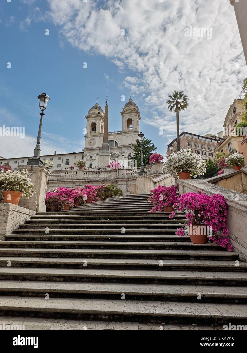 Spanische Treppe in Rom mit Azaleenblüten Stockfoto