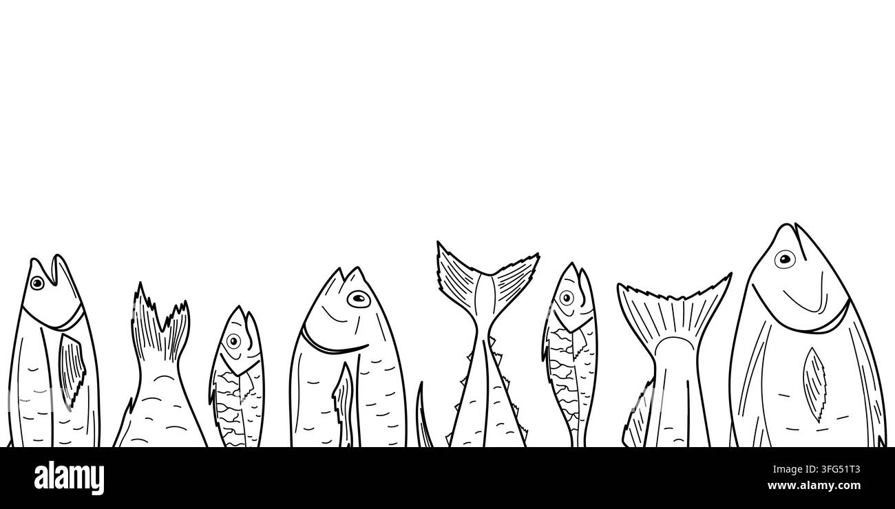 Fischborderrahmen mit sortierten  Stock Vektor