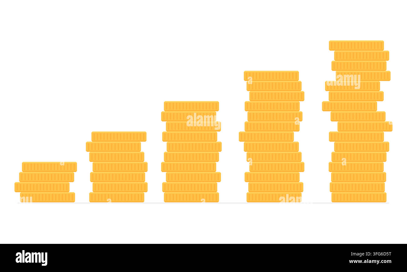 Vektorillustration eines Goldmünzenstapels als Finanzwachstumsdiagramm Stock Vektor
