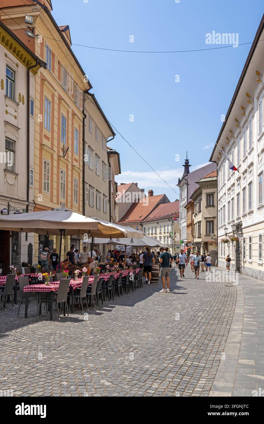 Freisitzbereich, Altstadt, Ljubljana, Slowenien Stockfoto