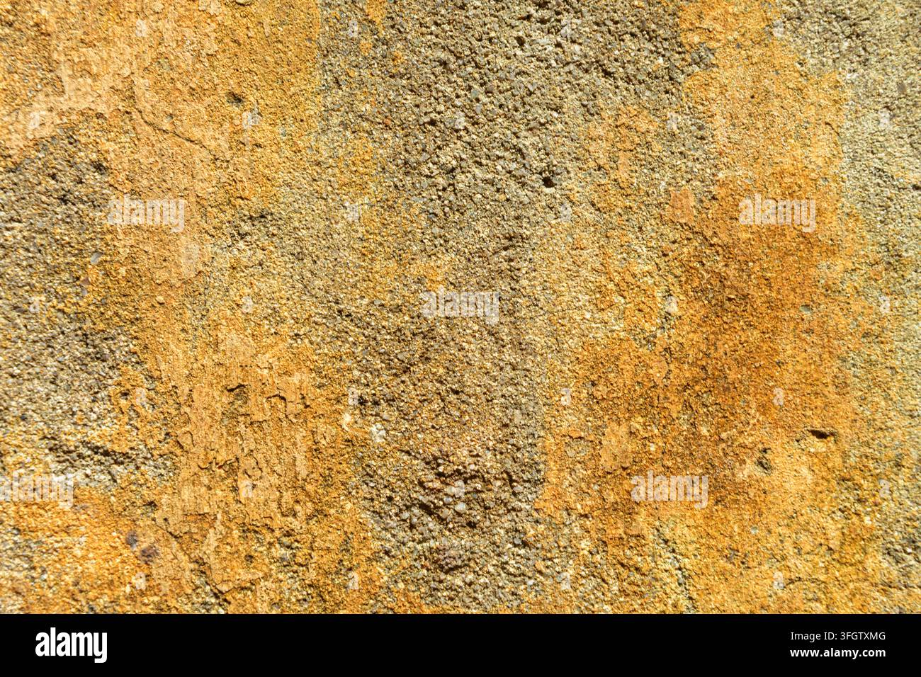 Zementtextur einer Außenwand. Gelbe Wandoberfläche Stockfoto