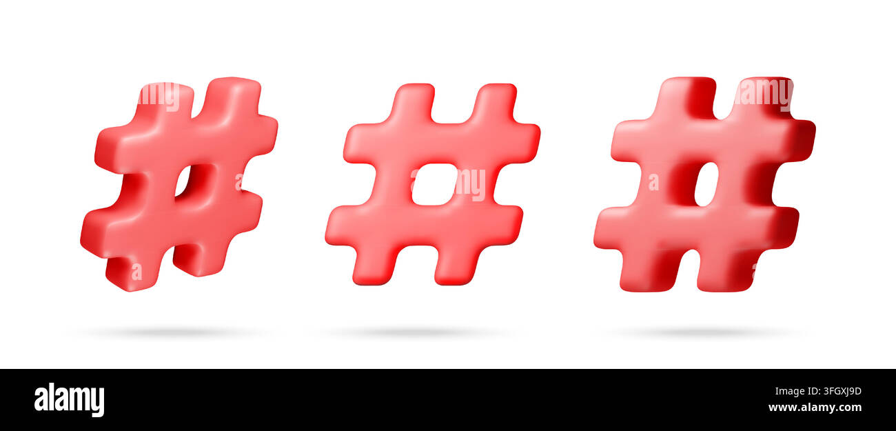 Rote Hashtag-Symbole im 3D-Stil Stock Vektor