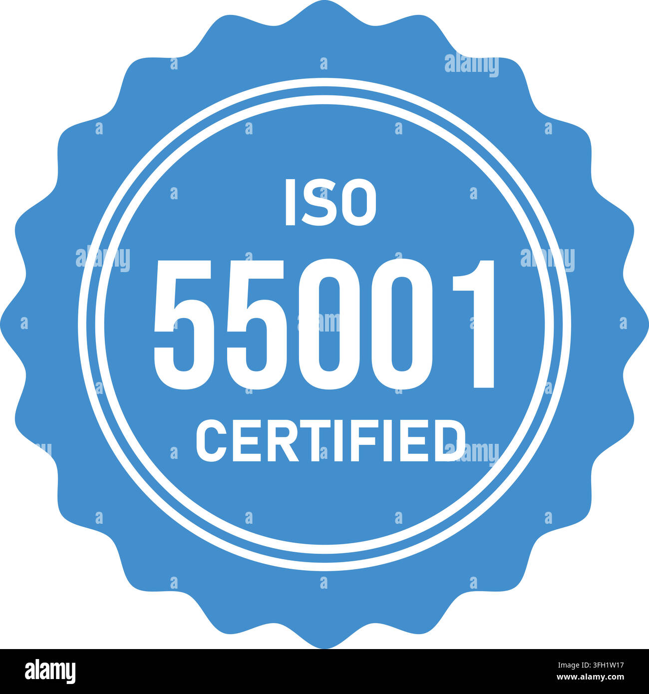 ISO 55001 Asset Management Standard Konformitätszertifikat Siegel Stempel Abzeichen Vektorillustration isoliert auf sauberem weißem Hintergrund Stock Vektor