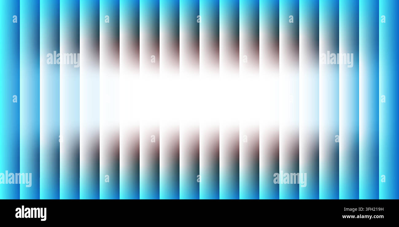 Ein moderner abstrakter Hintergrund mit vertikalen blauen Gradienten Balken und einem weichen, leuchtenden Weißlichteffekt in der Mitte, der ein Gefühl von Tiefe erzeugt. Stock Vektor
