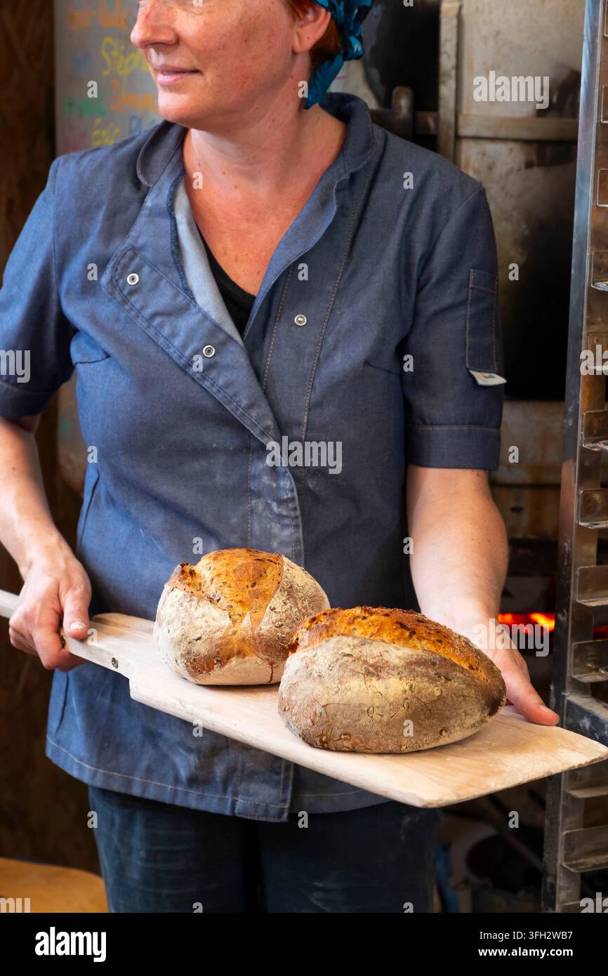 Créquy (Nordfrankreich): La Boulange Bäckerei. Handwerkliche Bio-Brotproduktion Stockfoto
