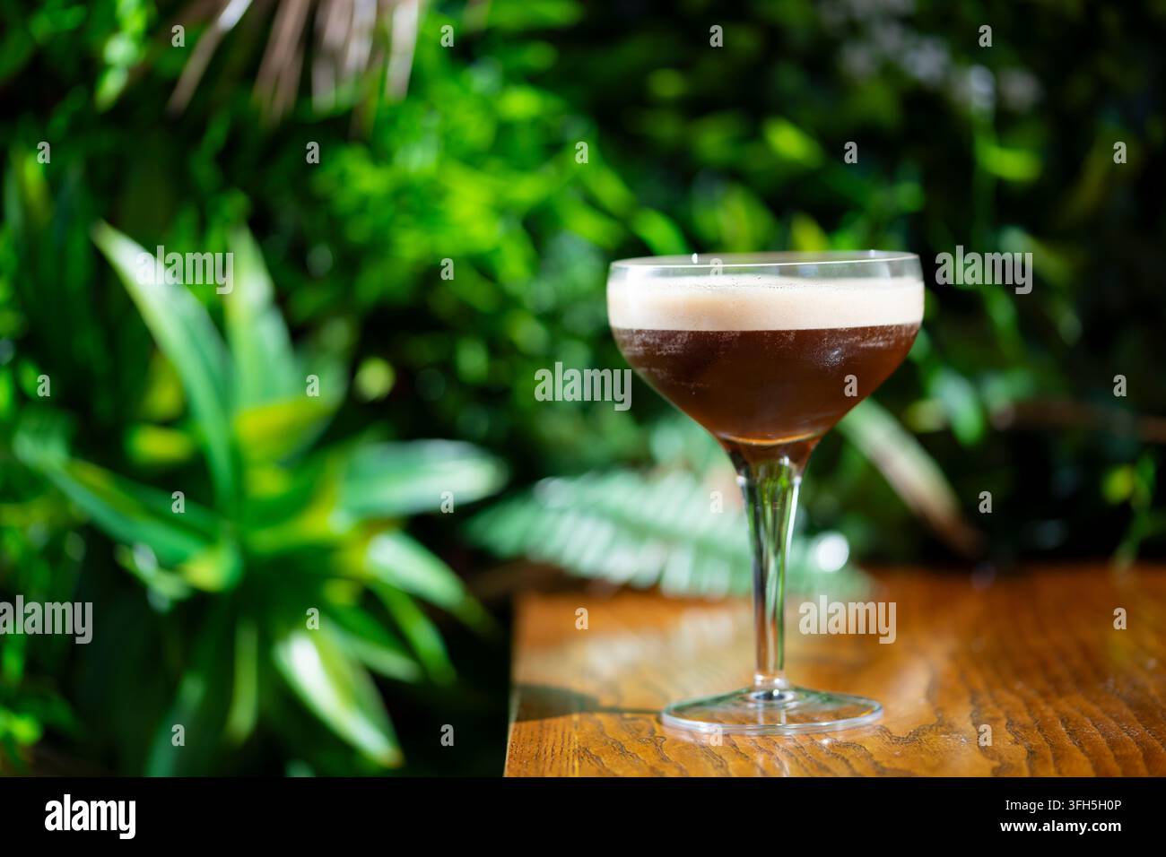 Eleganter Cocktail in einer tropischen Garteneinstellung Stockfoto