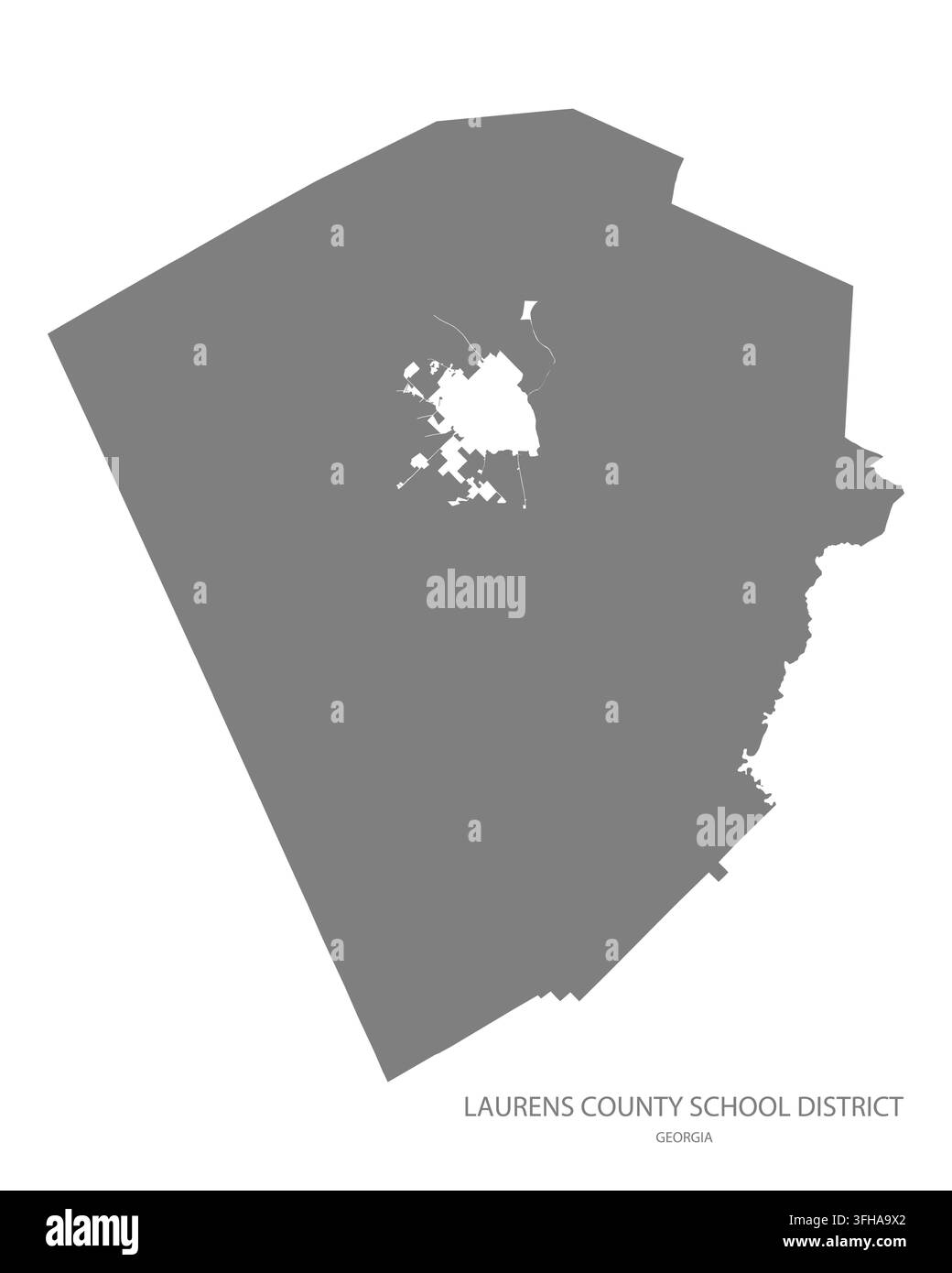 Moderne flache Vektorkarte des Laurens County School District, Georgia, Vereinigte Staaten. Detaillierte Silhouette der Bezirksgrenze in Grau auf weißem Hintergrund. Stock Vektor