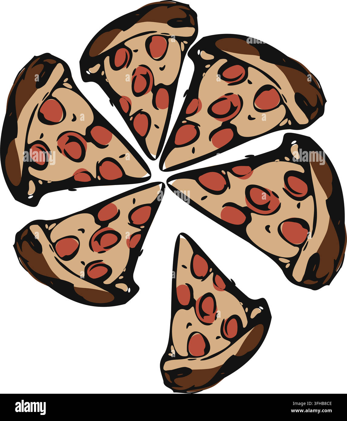 Handgezeichnetes Pizzastück-Essensset Stock Vektor